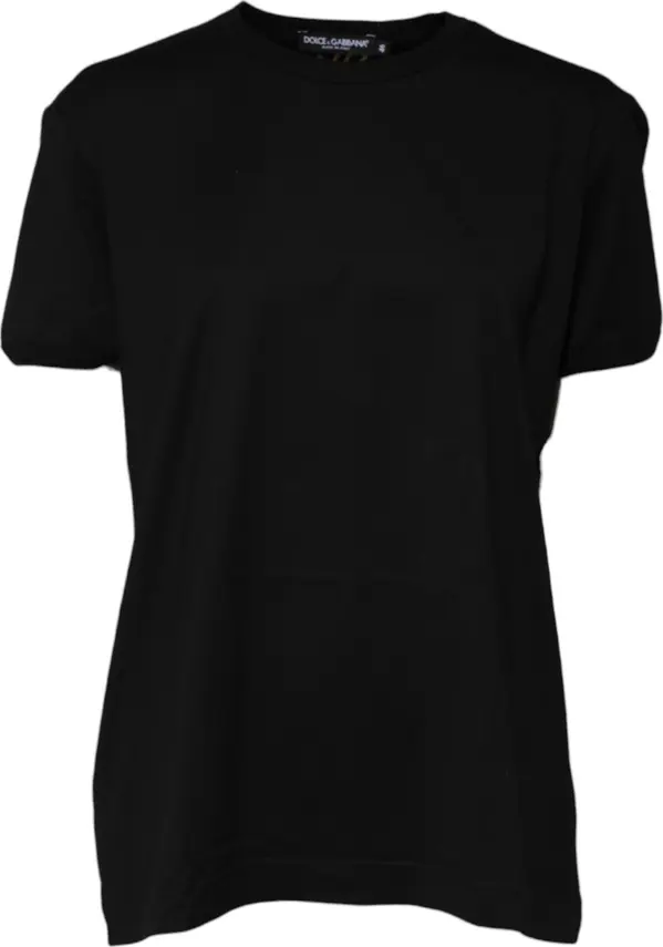 Black Cotton Goodluck Tee Crew Neck T-shirt