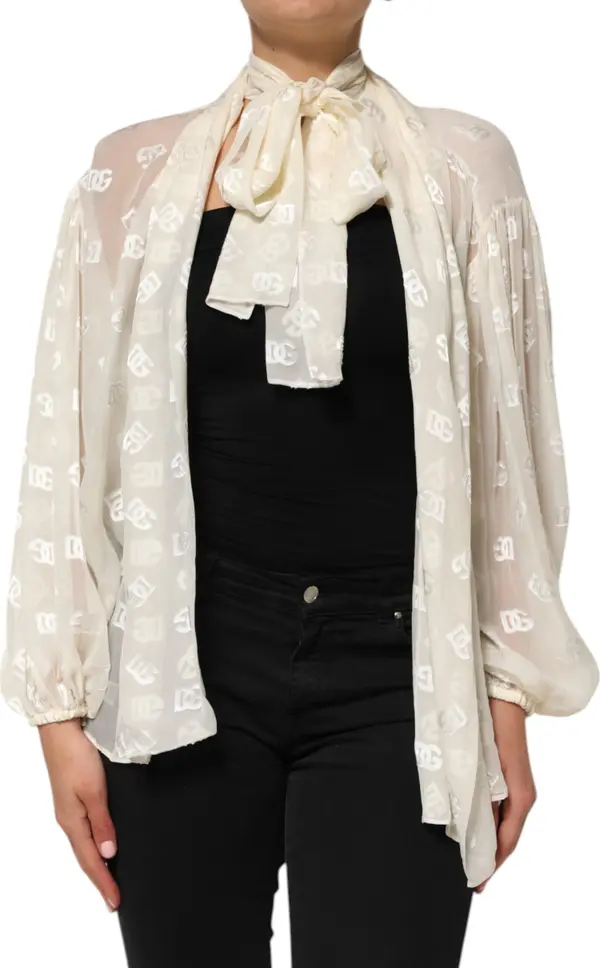 Off White Logo Monogram Ascot Collar Top