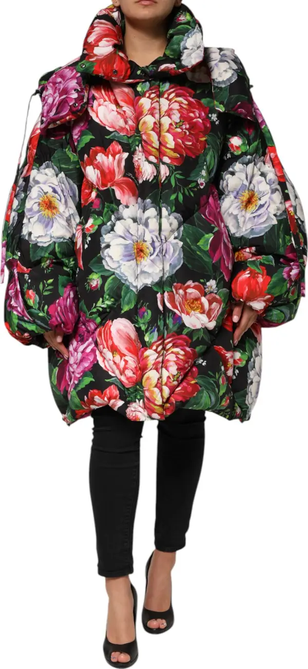 Multicolor Floral Hooded Puffer Coat Jacket