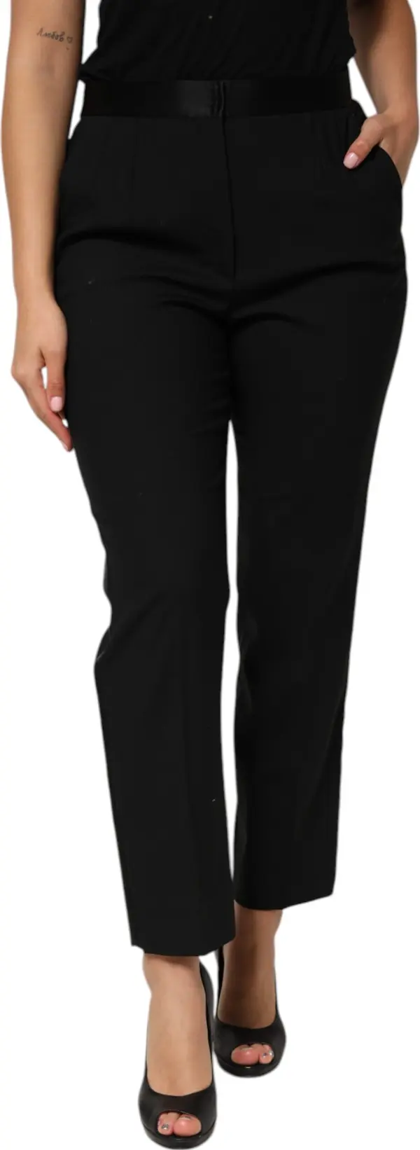 Black Wool HighWaist Tapered Trouser Pants