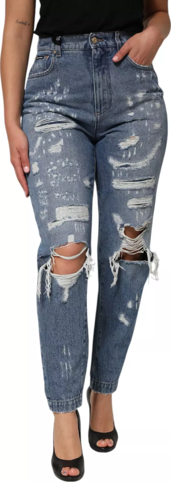 Blue Tattered High Waist Women Denim Jeans