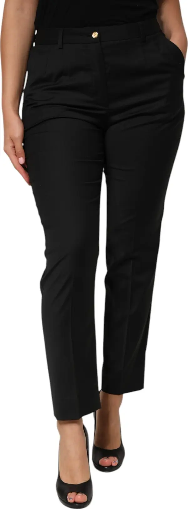 Black Polyester Tapered Women Trouser Pants