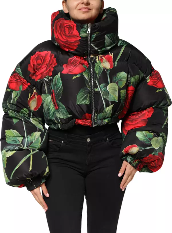 Multicolor Floral Puffer Coat Full Zip Jacket