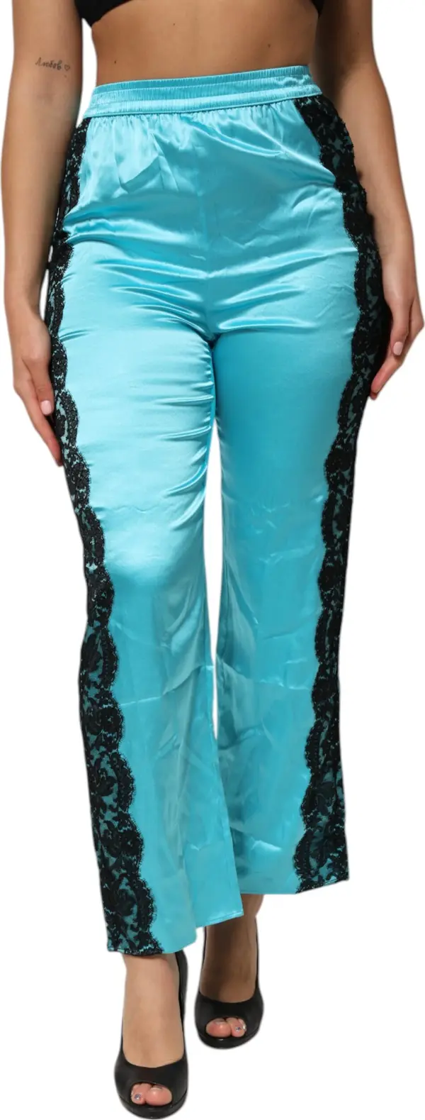 Blue Silk Garterized Straight Women Pajama Pants