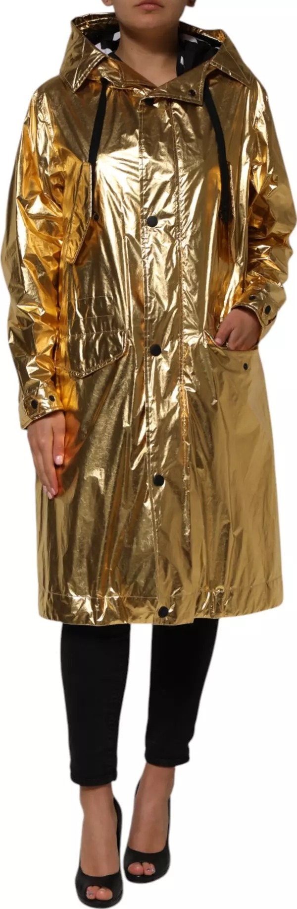 Gold Hooded Long Sleeves Trench Coat Jacket