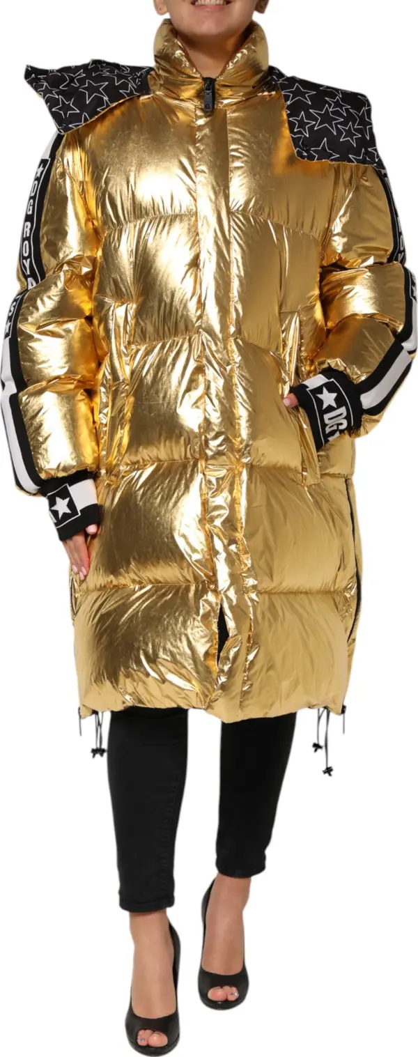 Gold Hooded Puffer Quilted Full Zip Jacket