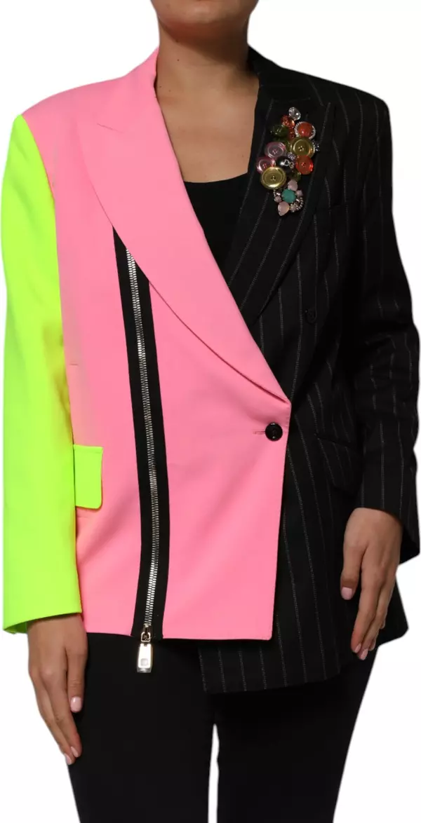 Multicolor Patchwork Embellished Coat Jacket
