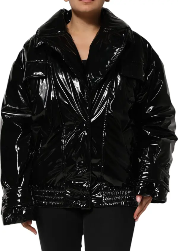 Black Polyester Quilted Puffer Coat Jacket