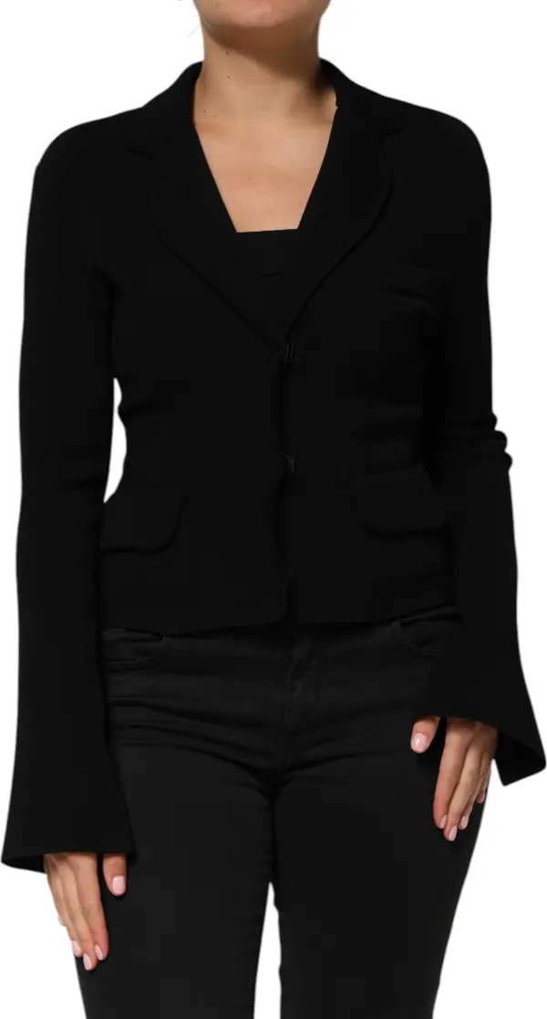 Black Viscose Single Breasted Blazer Jacket