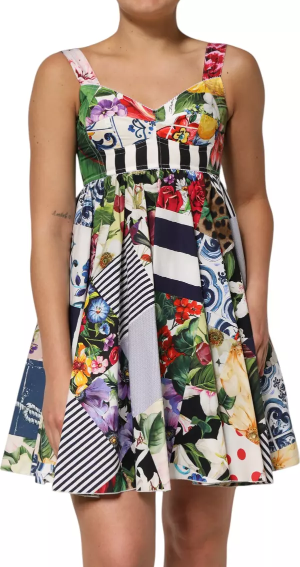 Multicolor Patchwork Cotton AlineMini Dress