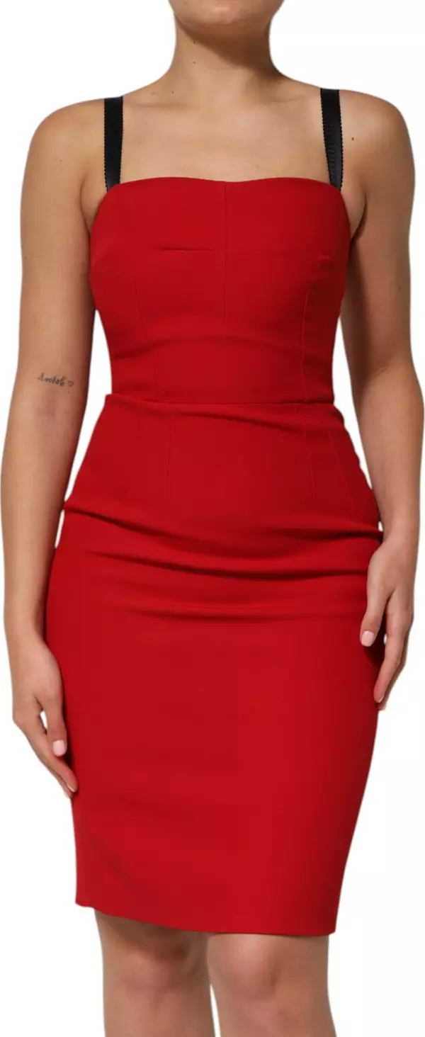 Red Stretch Bodycon Sheath Knee Length Dress