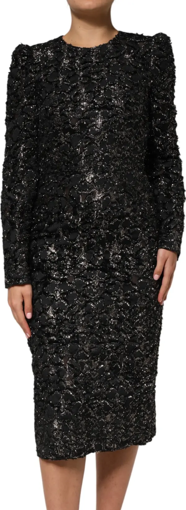 Black Sequin Bouclé Tweed Sheath Dress