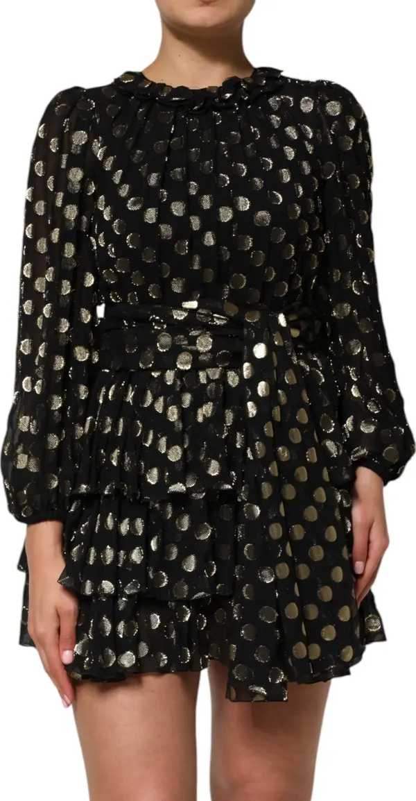 Black Gold Polka Dot Silk Brocade Mini Dress