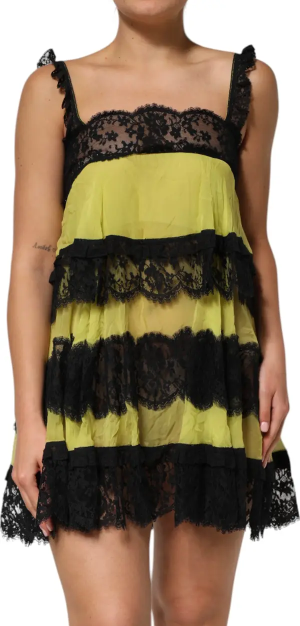 Yellow Black Babydoll Chemise Lingerie Dress