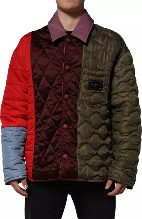 Multicolor Patchwork PolyesterQuilted Jacket