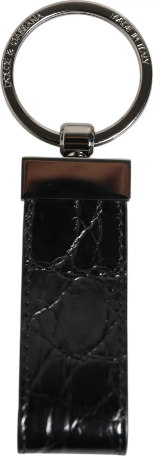 Black Leather Logo Metal Ring Keychain Holder Men Keyring