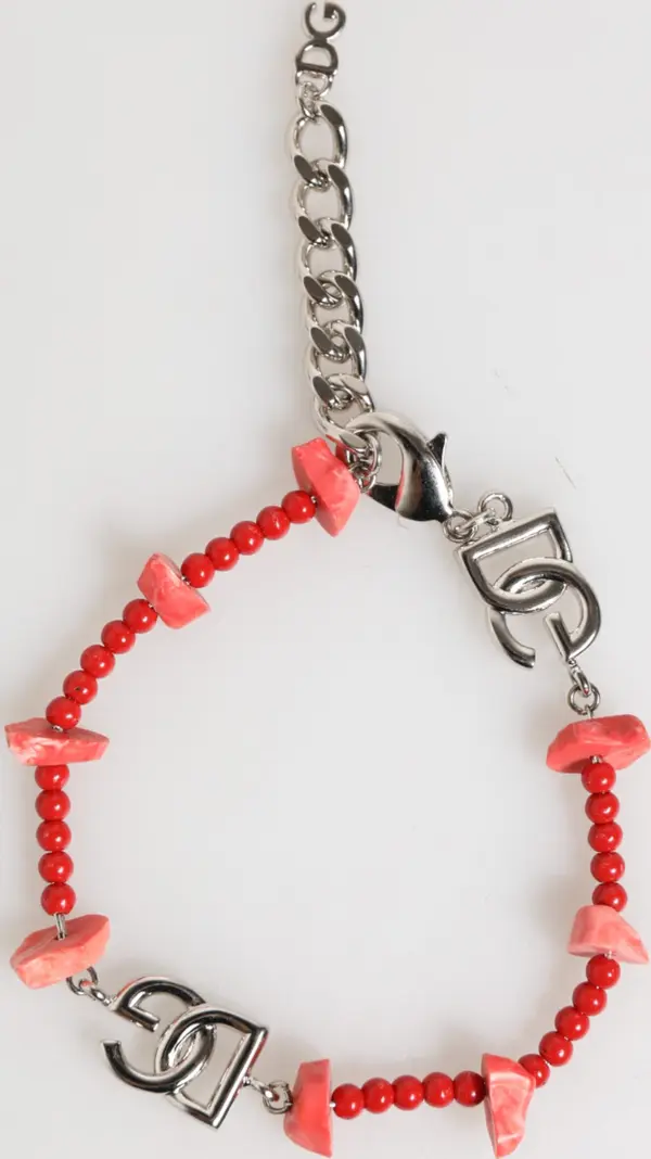 Silver Tone Brass Beaded Resin DG Logo Chain Men Bracelet
