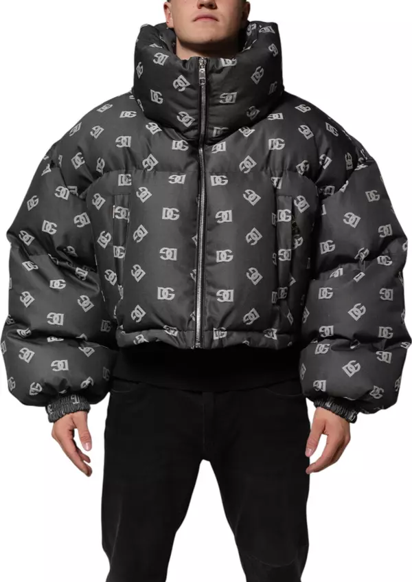 Black DG Monogram Full Zip Puffer Men Jacket