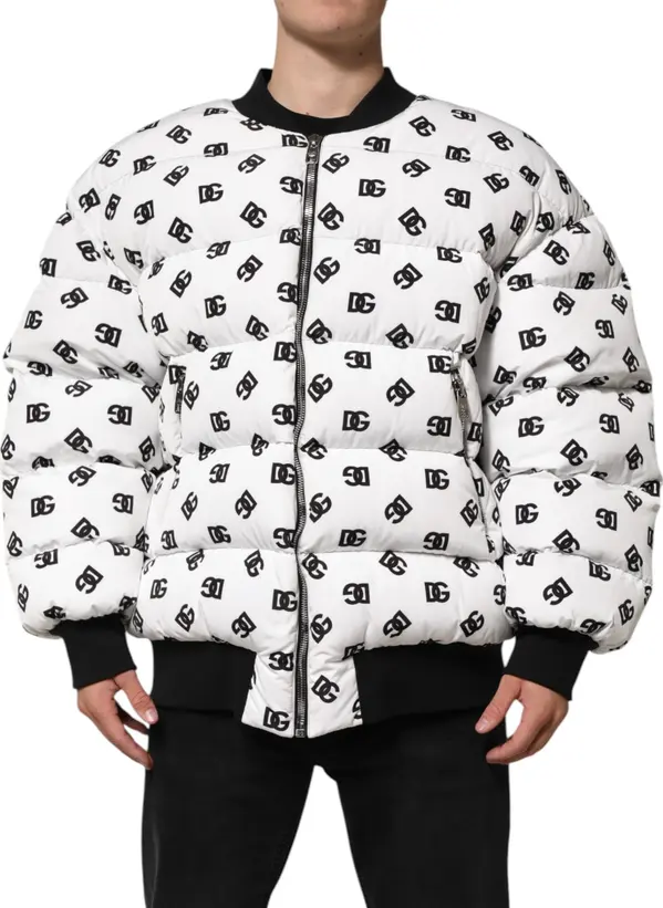 White DG Monogram Full Zip Quilted Jacket