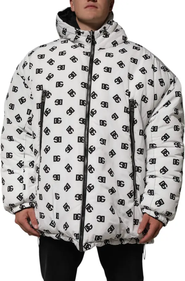 White DG Monogram Hooded Puffer Jacket