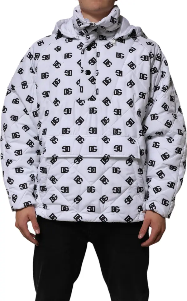 White DG Monogram Hooded Quilted Jacket