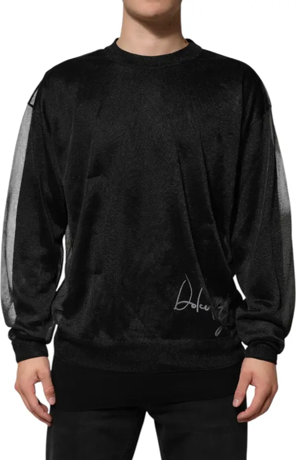 Black Polyester Pullover Sweatshirt Sweater