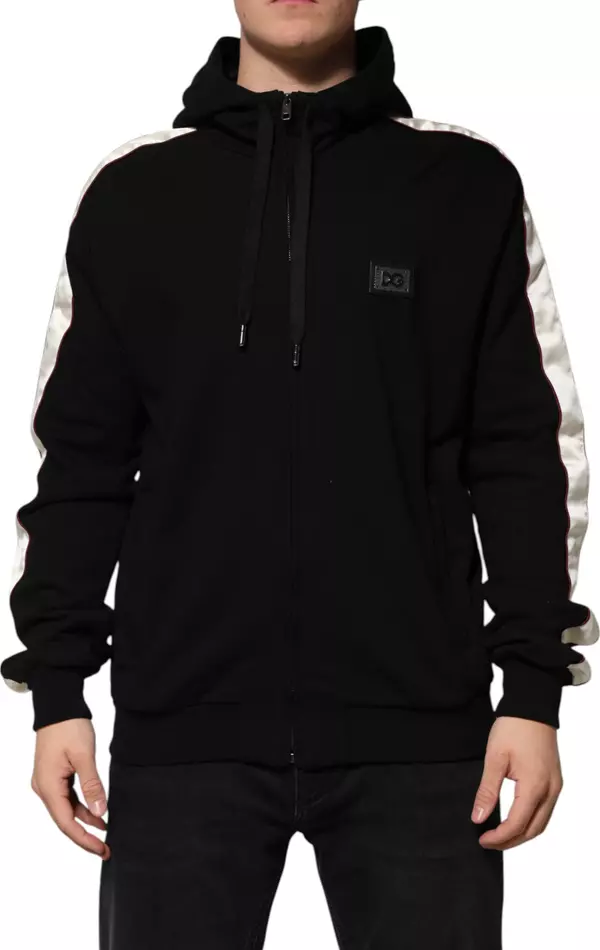 Black Cotton Plaque Track Cardigan Sweater