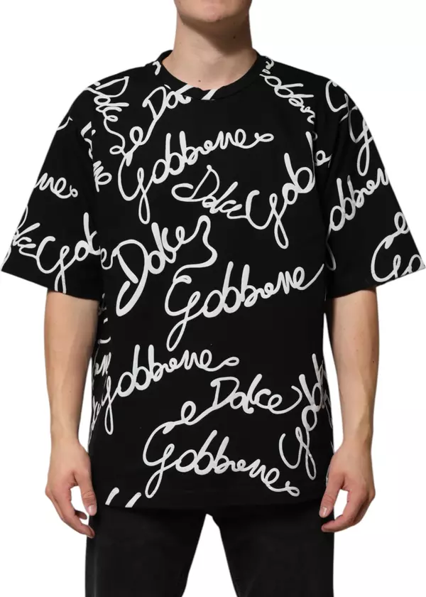 Black Logo Print Cotton Crew Neck T-shirt