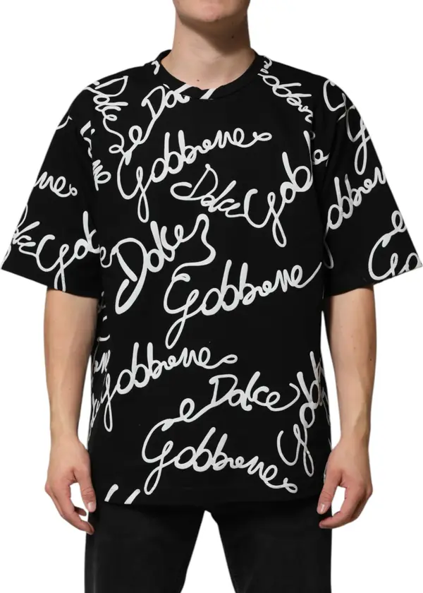 Black Logo Print Cotton Crew Neck  T-shirt