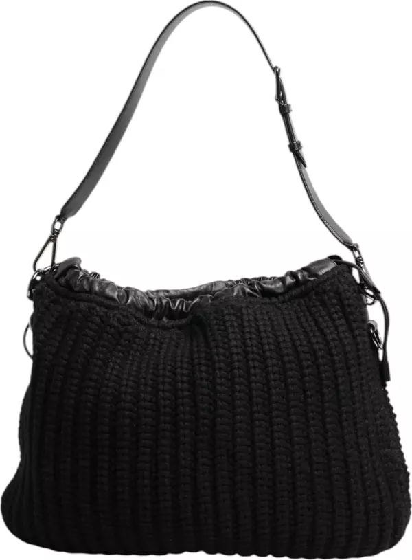 Black Cashmere Knitted Leather Shoulder Women Borse Bag