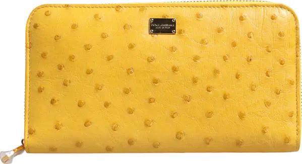 Yellow Leather Logo Plaque Zip Around Continental Wallet