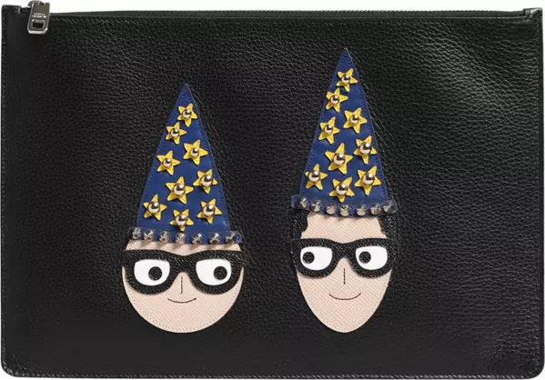 Black Leather #DGFAMILY Embellished Men Clutch Pouch Bag
