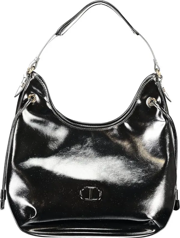 Black Polyurethane Women Hobo Bag