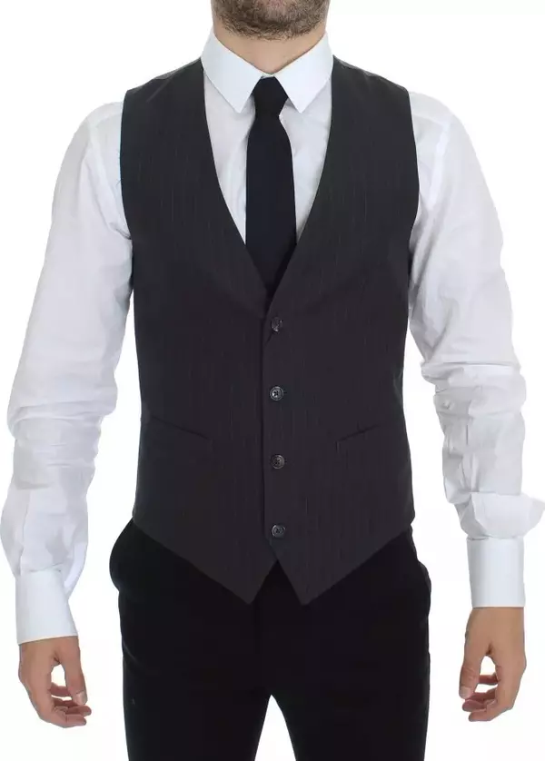 Gray Striped Formal Dress Gilet Vest