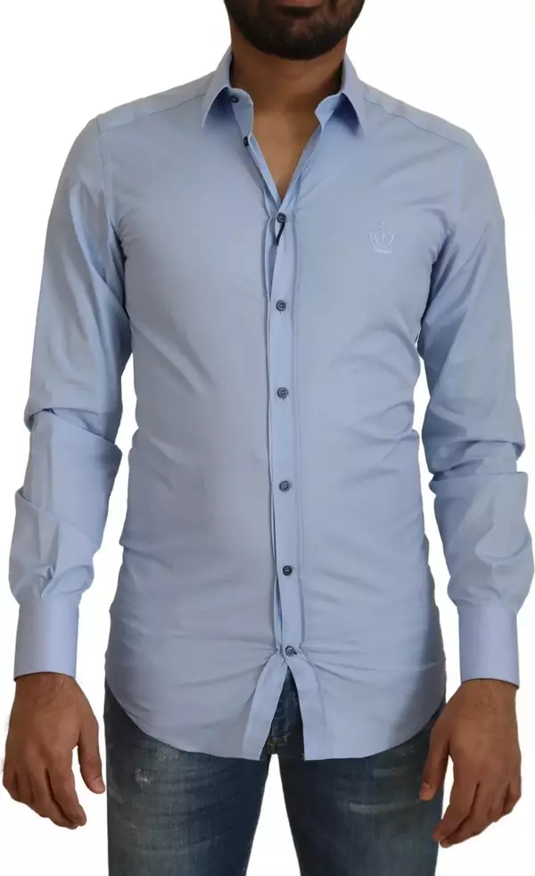 Light Blue Cotton Slim Fit Dress Shirt