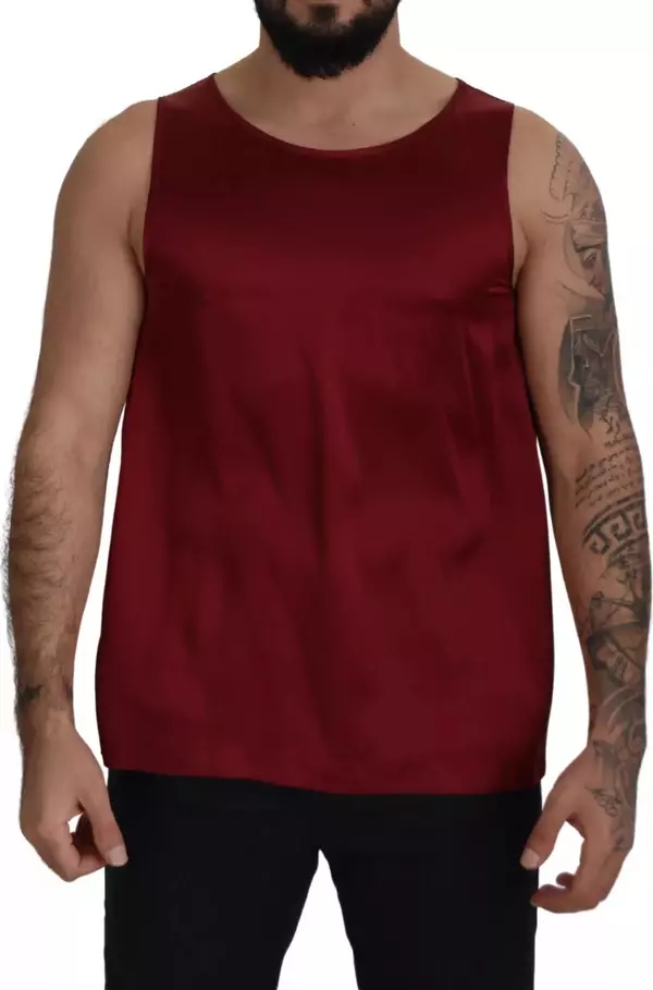 Red Round Neck Sleeveless Silk T-shirt