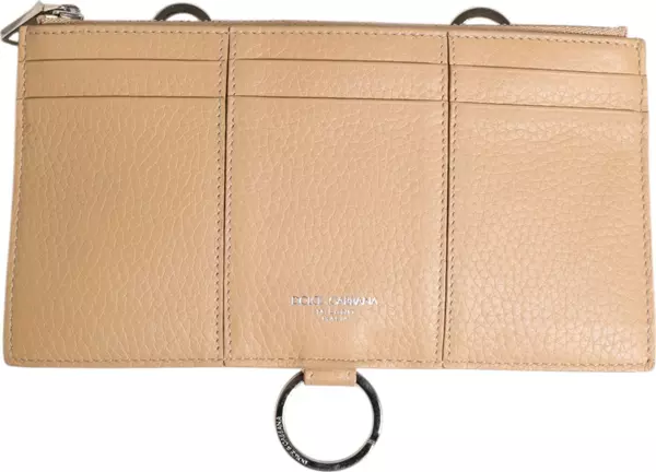 Beige Calfskin Leather Large Crossbody Card Holder Wallet