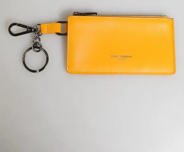 Yellow Orange Leather Credit Card Key Holder Clip On Wallet