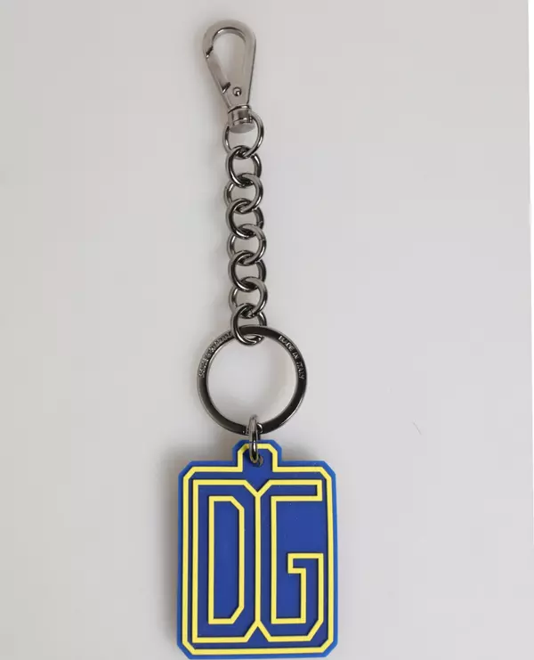 Blue Yellow DG Rubber Logo Silver Men Keychain Keyring
