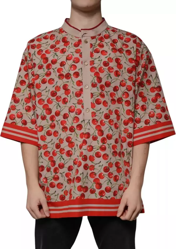 Beige Cherry Nylon Buttoned Casual Shirt