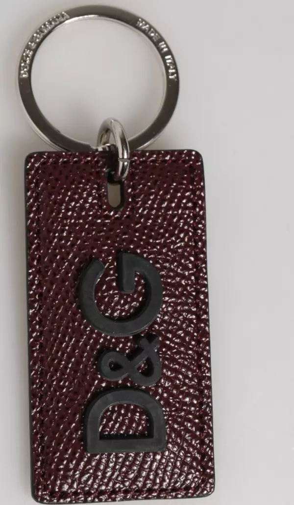 Bordeaux Leather Logo Metal Ring Men Keychain Keyring