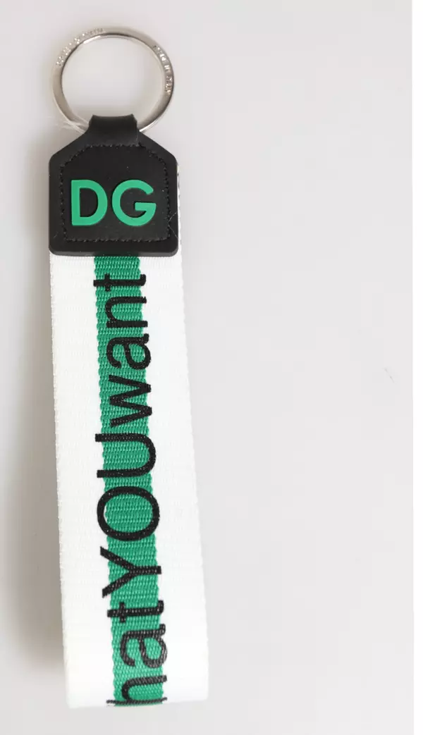 Green Logo Polyester Silver Brass Holder Keychain Keyring