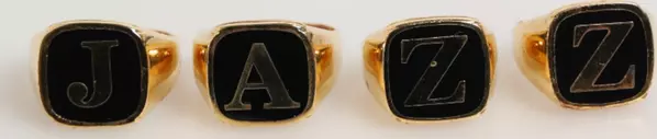 Gold Tone Brass JAZZ Letter Set 4 Pieces Adjustable Ring