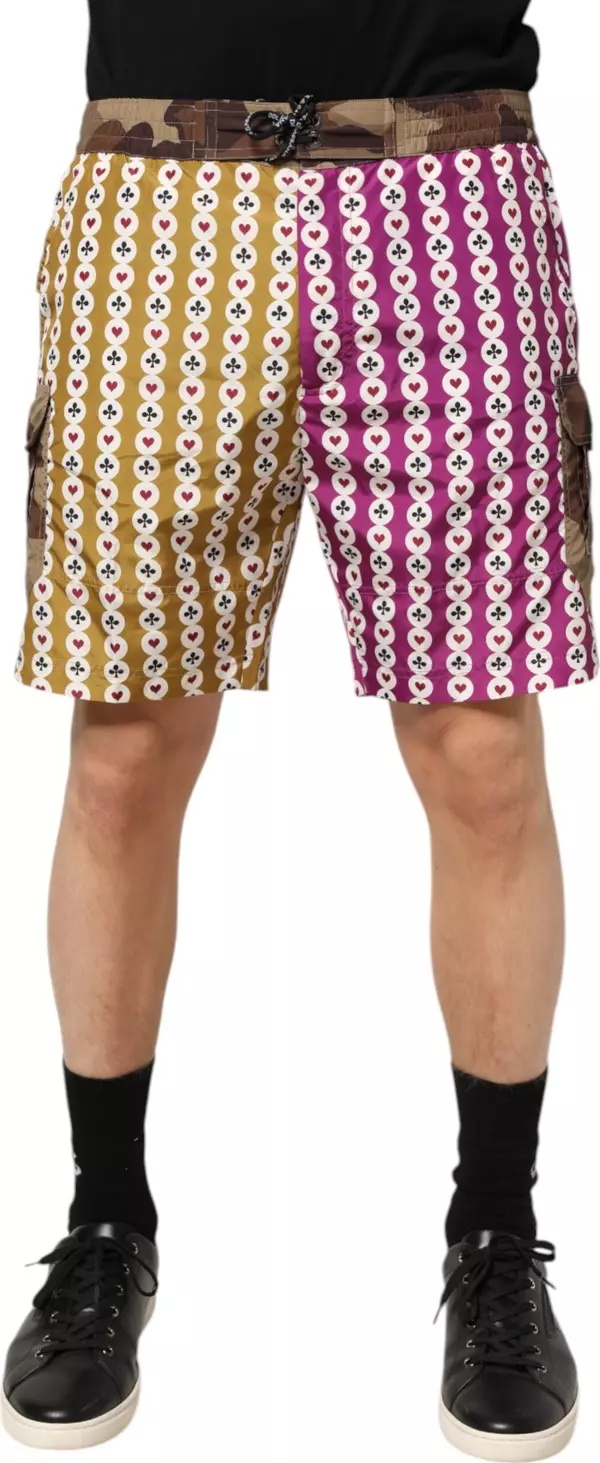 Multicolor Playing Card Camouflage Shorts Swimwear