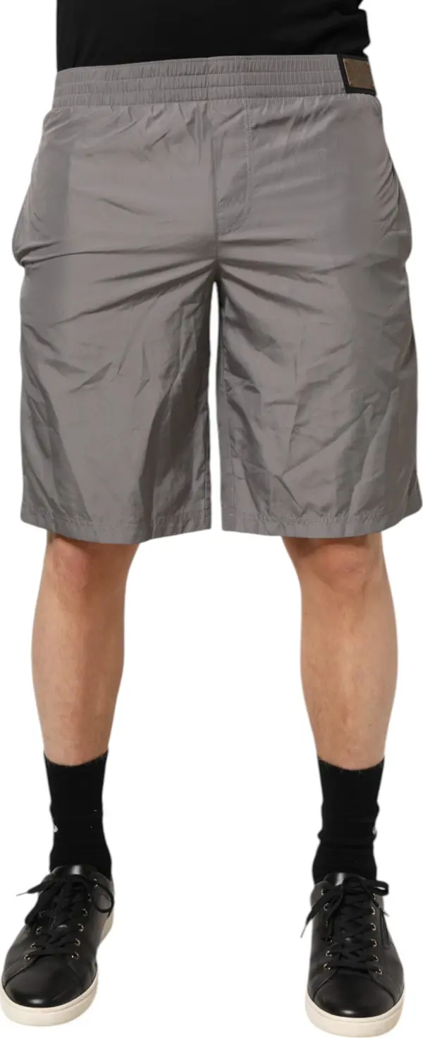 Light Gray Nylon Elastic Waist Shorts Swimwear