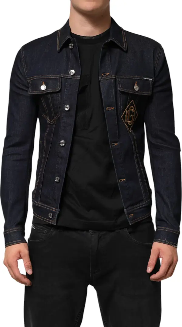 Indigo Blue Denim Slim Fit Logo Patch Jacket