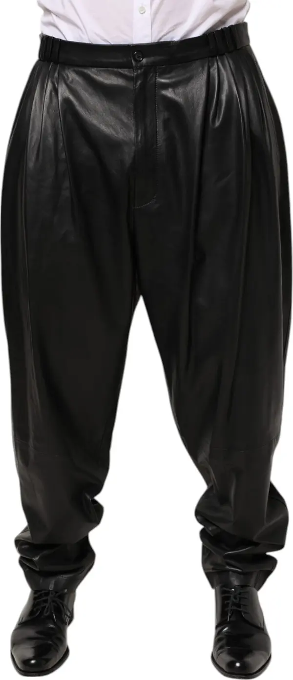 Black Lamb Leather Trousers Men Pants