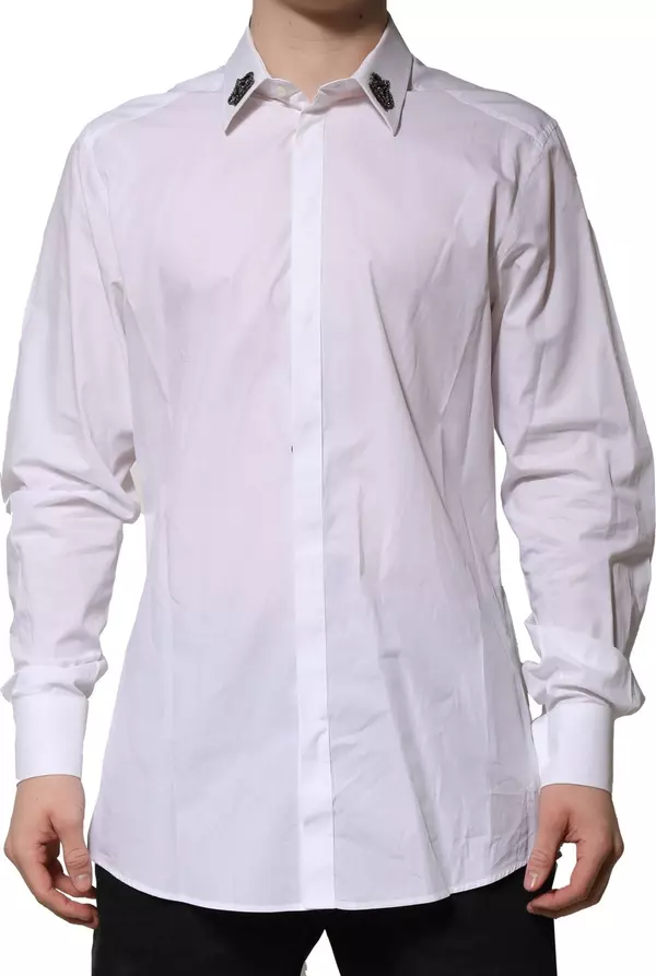 White Cotton Crown Collar GOLD Formal Shirt