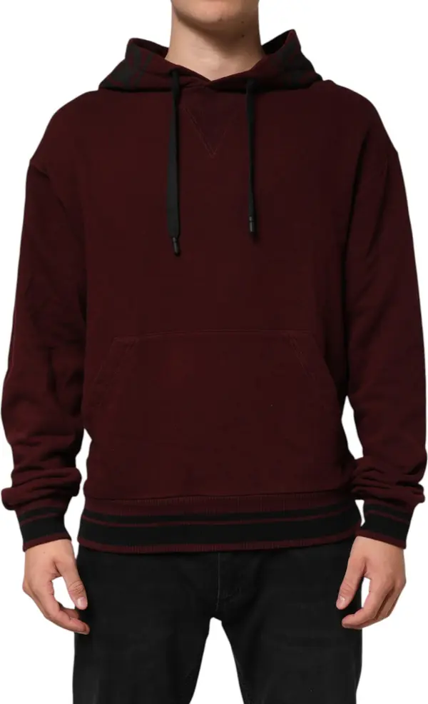 Burgundy Cotton Plaid Lined Men Hoodie Sweater