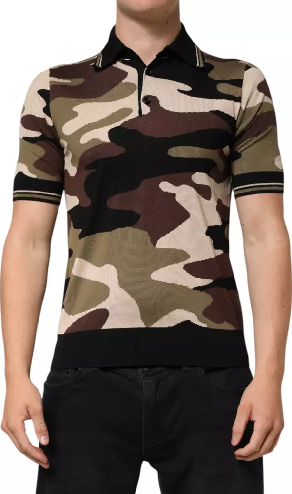 Camouflage Brown Silk Military Polo T-shirt